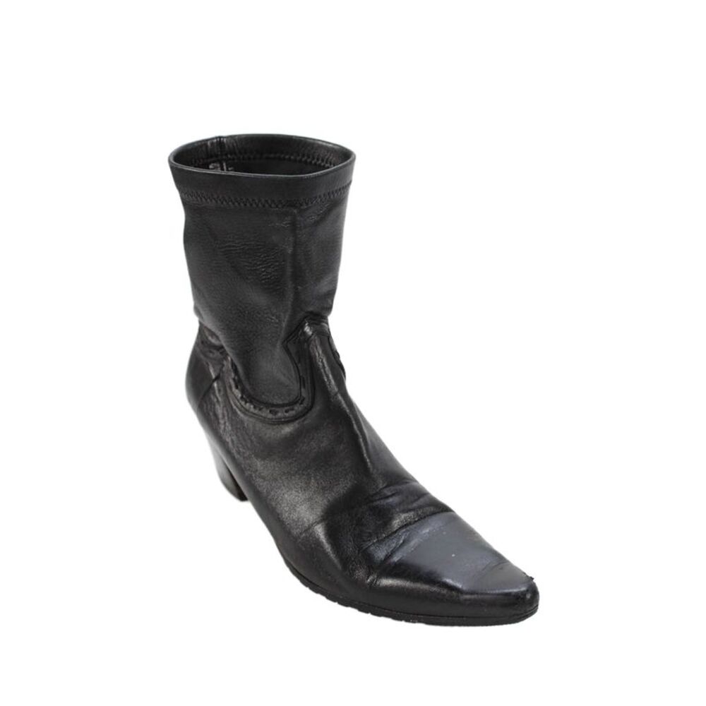Warren Edwards Womens Leather Pointed Toe Cowboy Ankle Boots Black Size 38 8